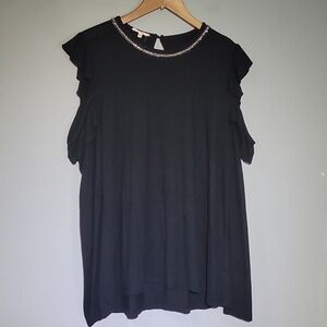Maurices Cold Shoulder Long Sleeve Beaded Rhinestone Detail Black Top